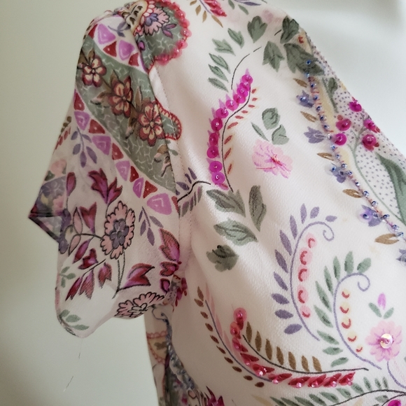 Chaudry KC Sports Sheer Flower Sequined Top Large - Picture 3 of 9